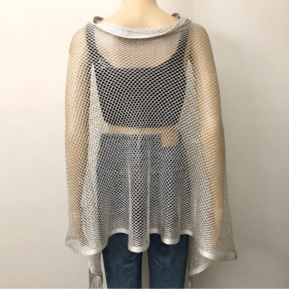 Vintage See Through Sexy Crochet Silver Tone Party Festival Beachwear Poncho. - Picture 5 of 5